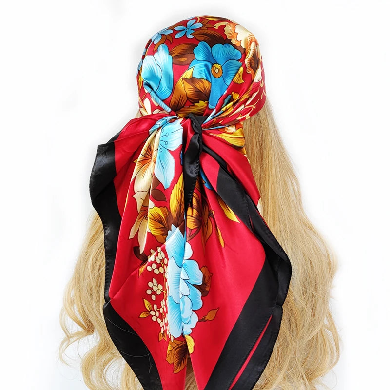 90cm Women Four Seasons Square Silk Satin Bandana Wrap Shawl Scarves Scarfs gk2