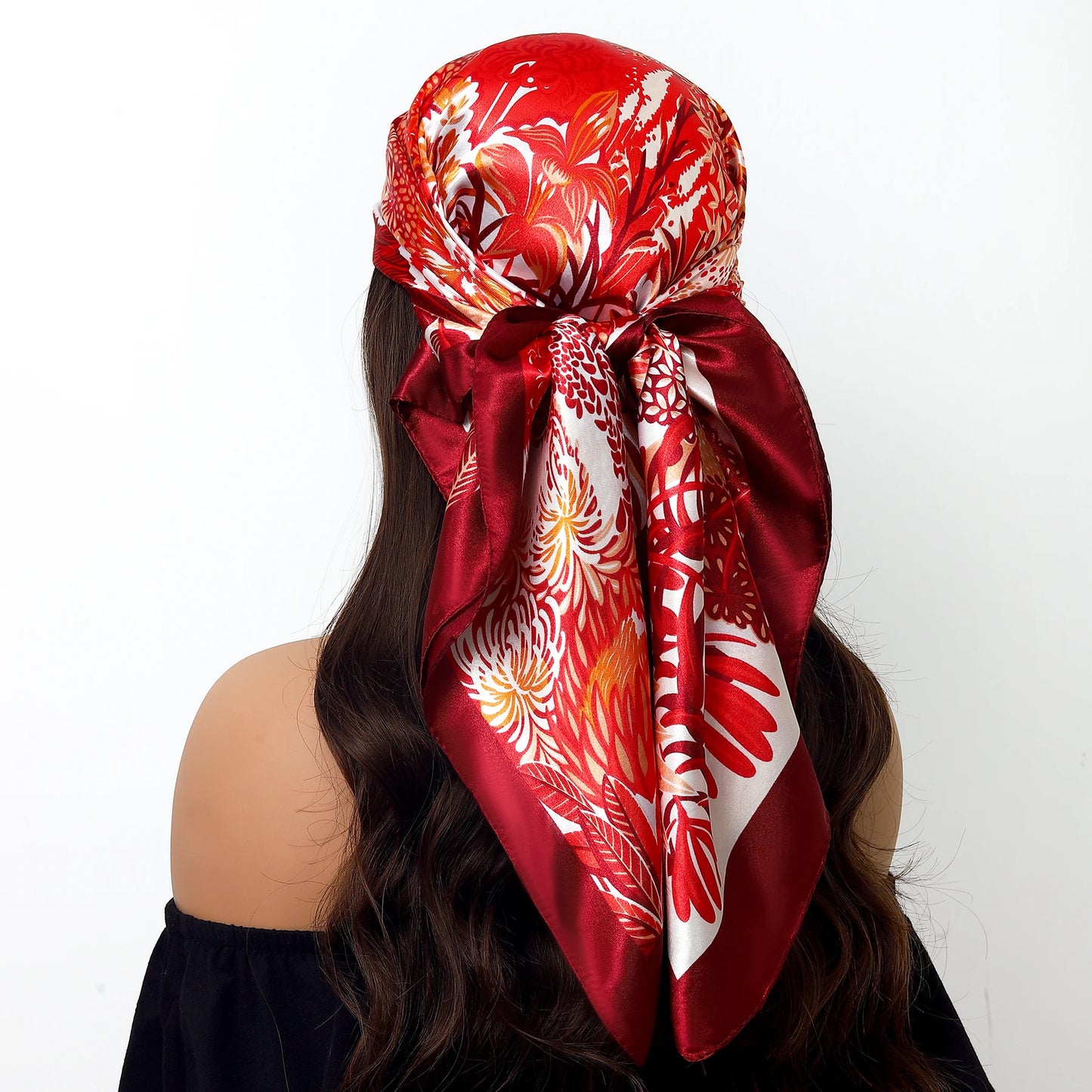 90cm Women Four Seasons Square Silk Satin Bandana Wrap Shawl Scarves Scarfs Sqk7
