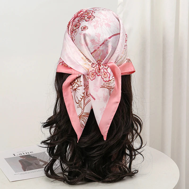 Women Silk Feeling Design Satin Square Scarf Wrap Shawl Scarves