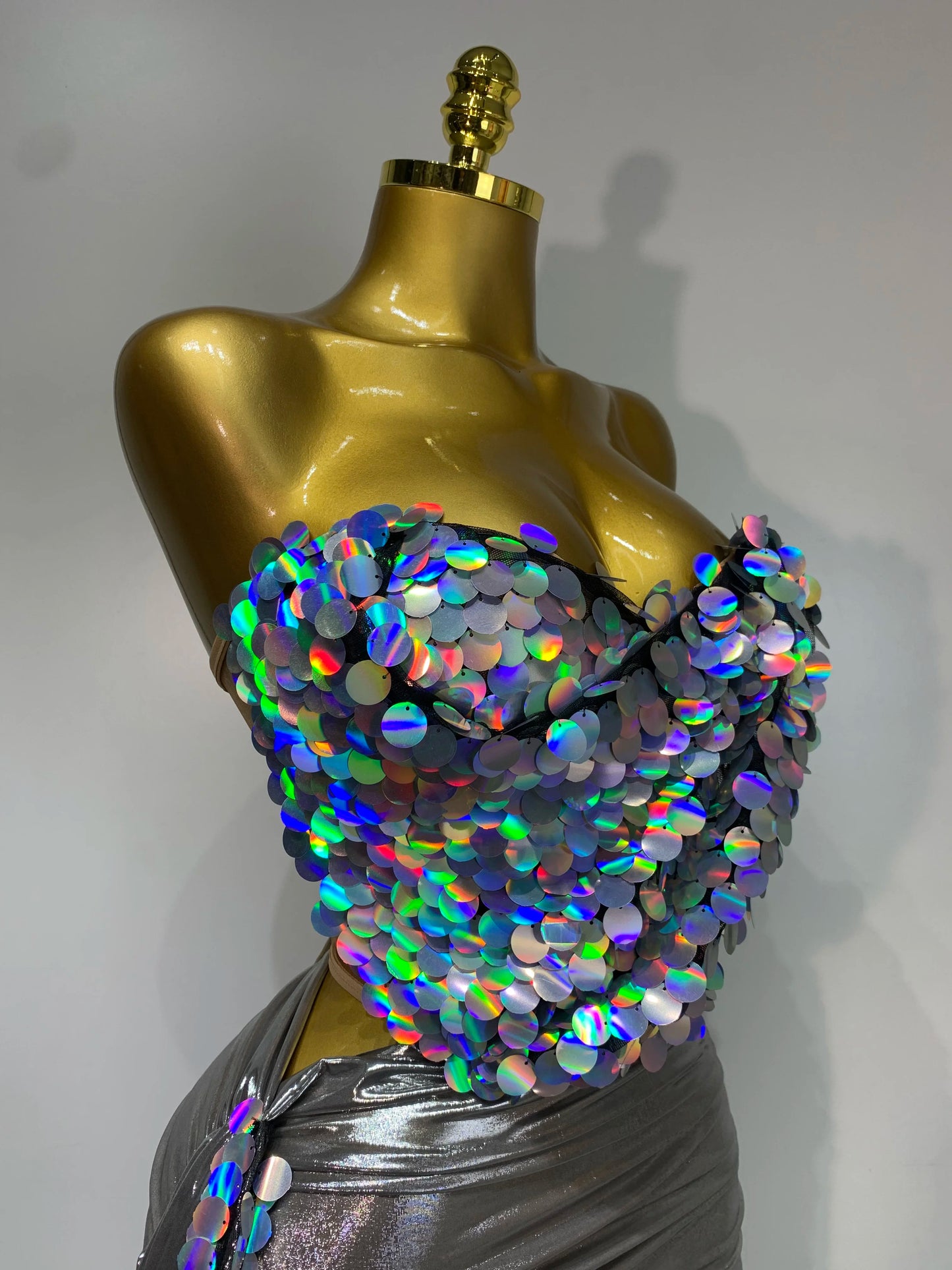 Sparkly Sequin Two Piece Sexy Strapless Backless Women's Evening Nightwear Dress