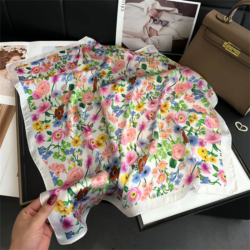 70X70cm Women Fashion Printed Pashmina Silk Bandana Shawl Wrap Scarves