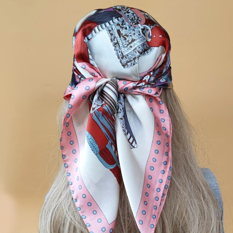 90cm Women Four Seasons Square Silk Satin Bandana Wrap Shawl Scarves Scarfs SRk3