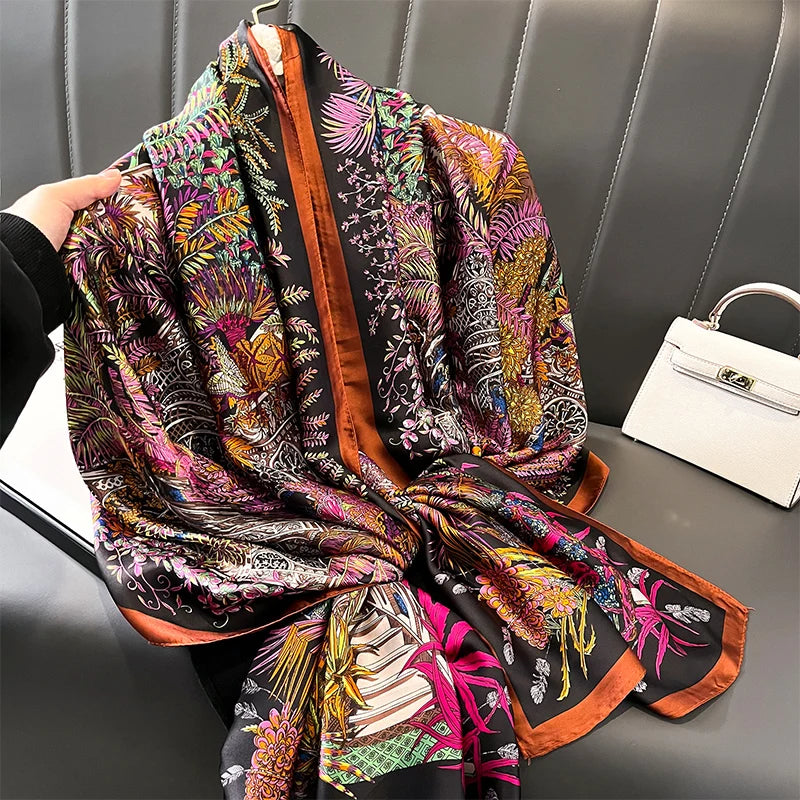 Women Fashion Printed Shawls Wraps Soft Pashmina Bandana Silk Scarves