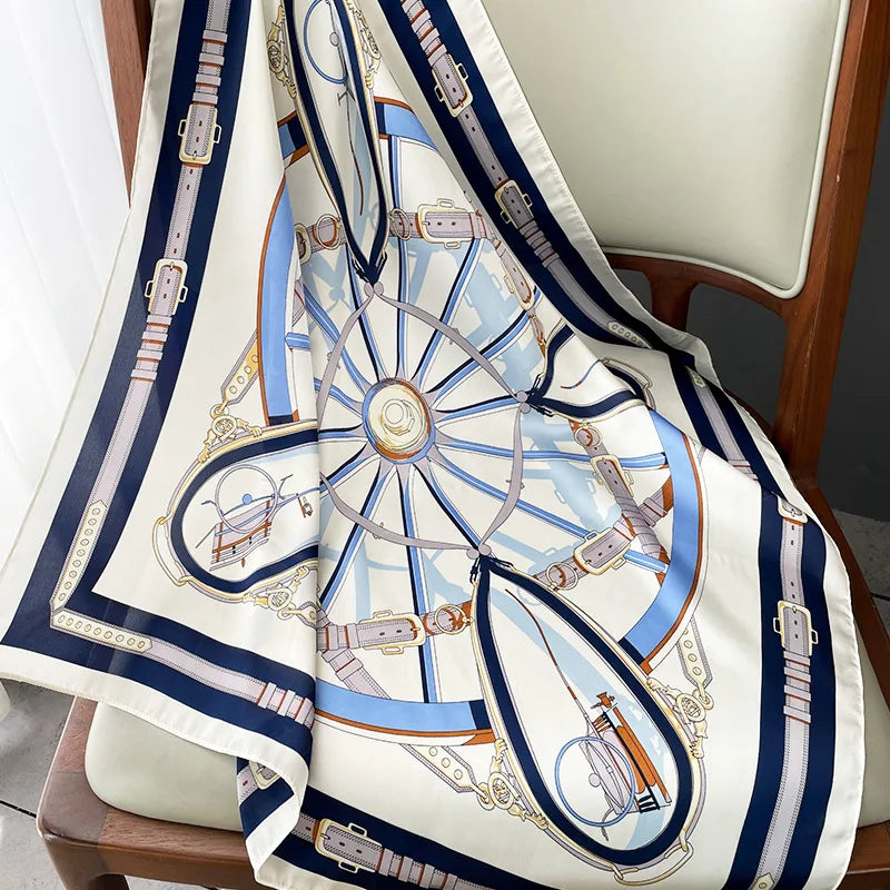 Luxury Silk Feeling Square Scarf Women 2024 Print Satin Neckerchief Spring Hair Band Foulard Bandana Echarpe Tie Shawl Wraps
