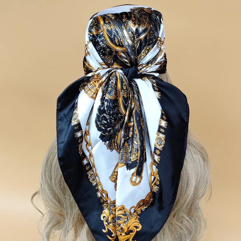 90cm Women Fashion Four Seasons Square Silk Satin Bandana Wrap Shawl Scarves Scarfs