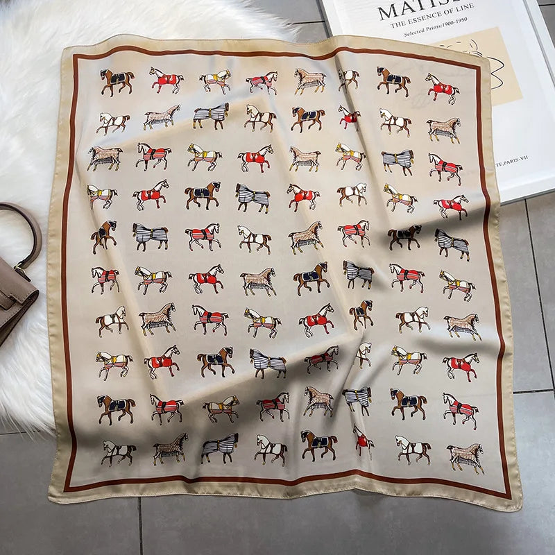 Women Fashion Silk Satin Cats Pets Printed Wrap Scarf Bandana Scarves