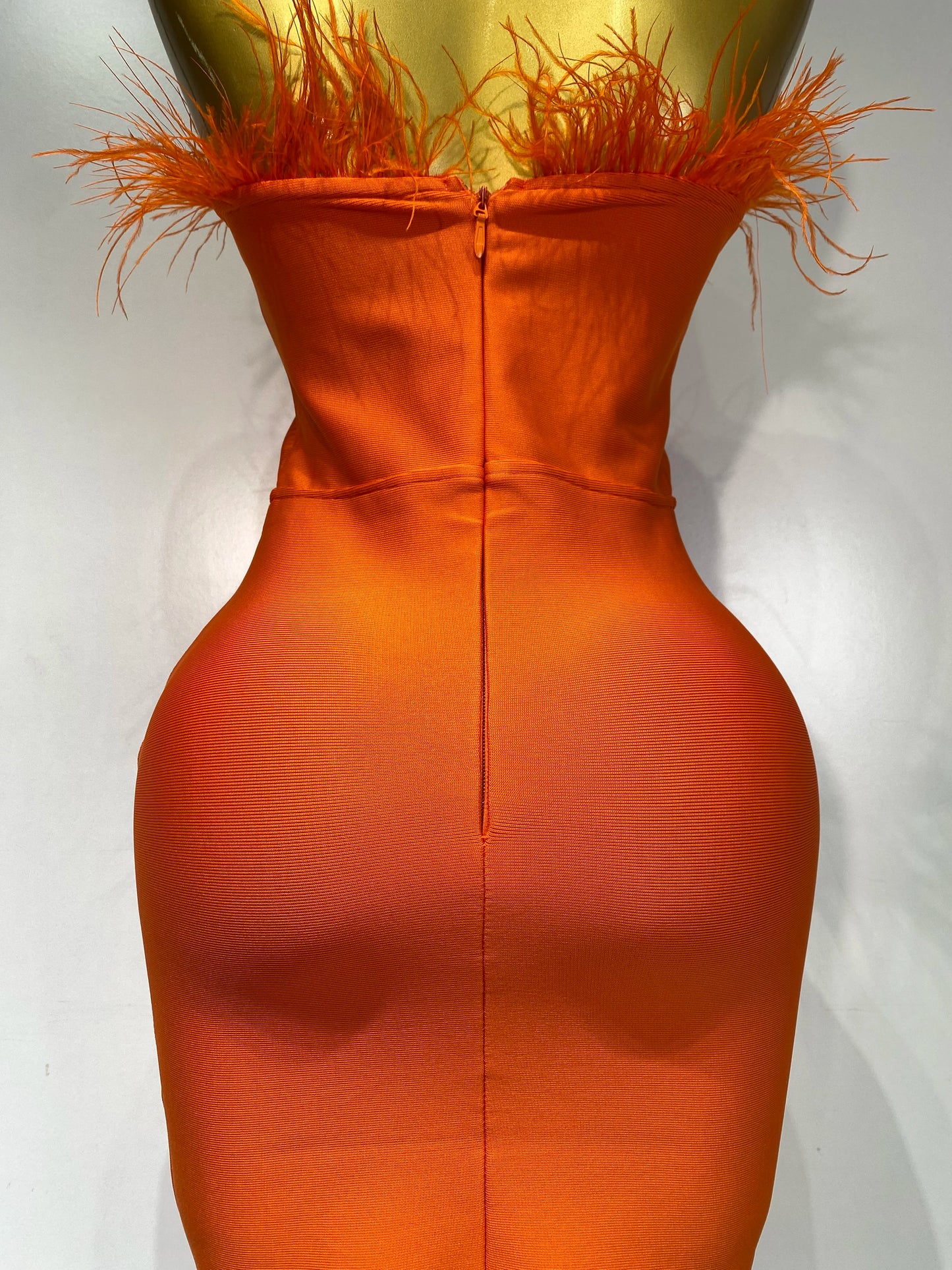 Sexy Backless Yellow Bandage Strapless Celebrity Elegant Feather Birthday Club Party Dress