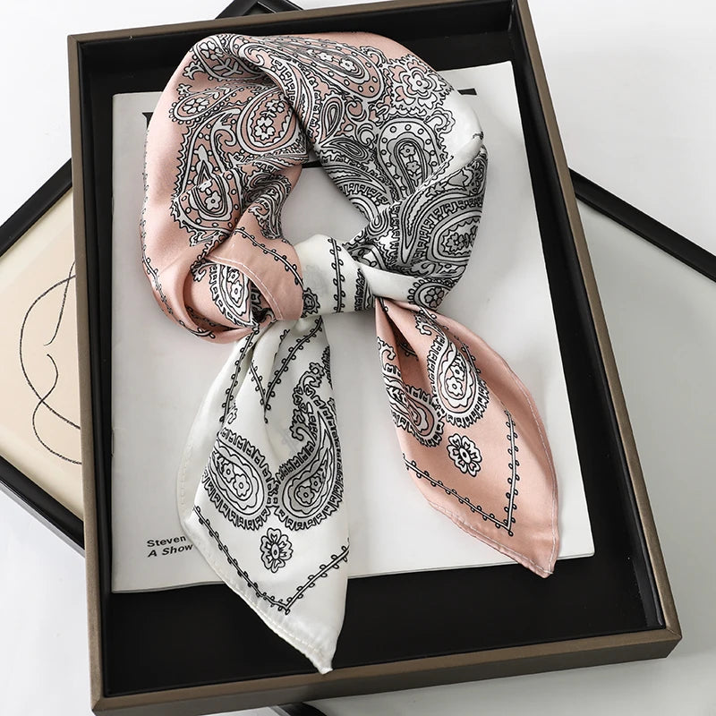 Women Silk Feeling Design Satin Square Scarf Wrap Shawl Scarves