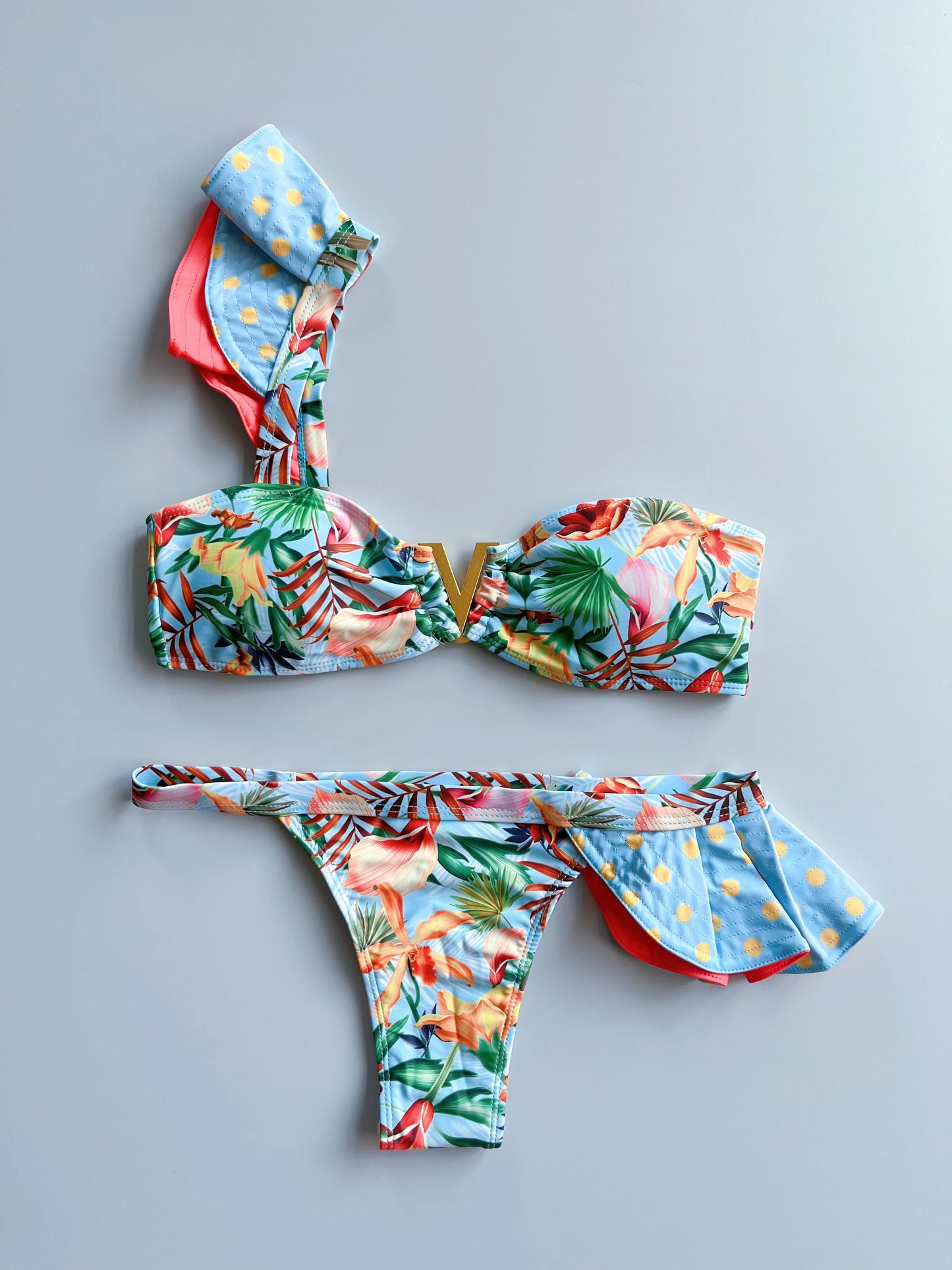 Two-Pieces Sexy Floral Push-Up Strappy Ruffles Bandage Bikini Swimsuit Swimwear Bathing Suit
