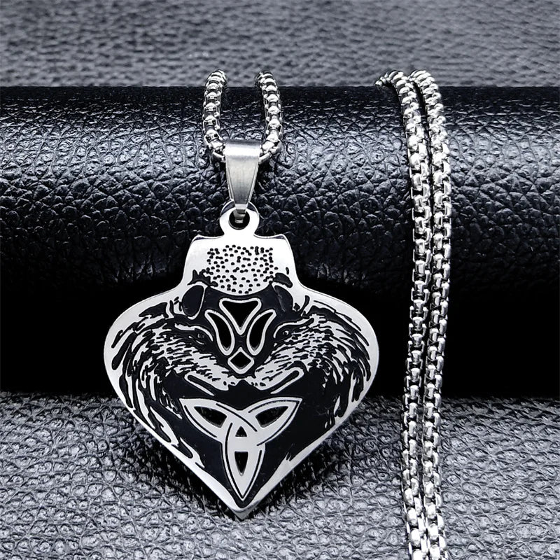 Viking Nordic Mythology Wolf Knot Stainless Steel Valknut Odin Symbol Necklace Pendant