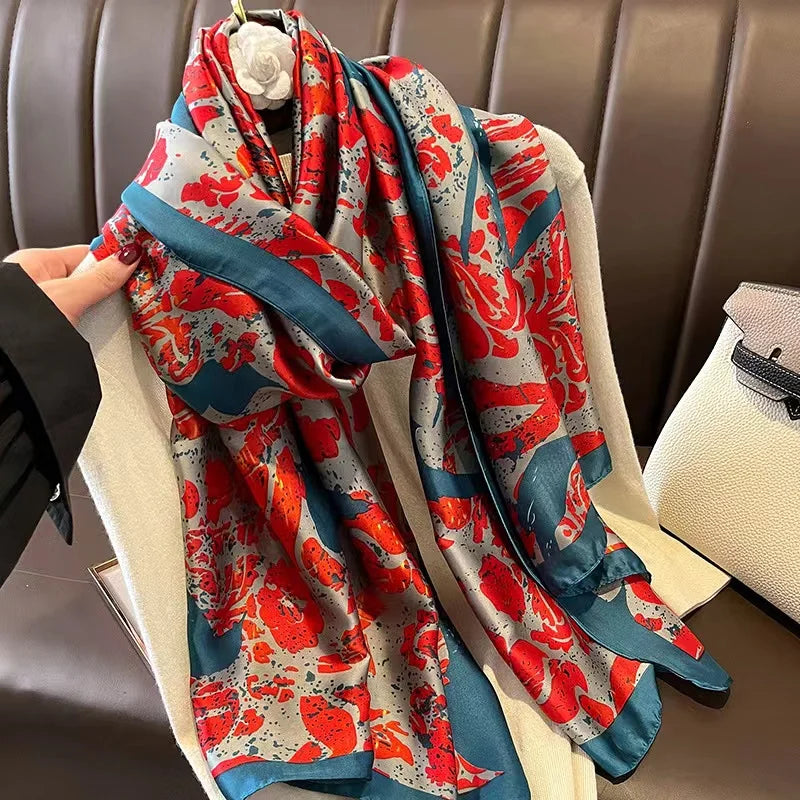 180*90cm Women Designs Silk Satin Bandana Long Shawls Wraps Scarves Pashmina Scarf