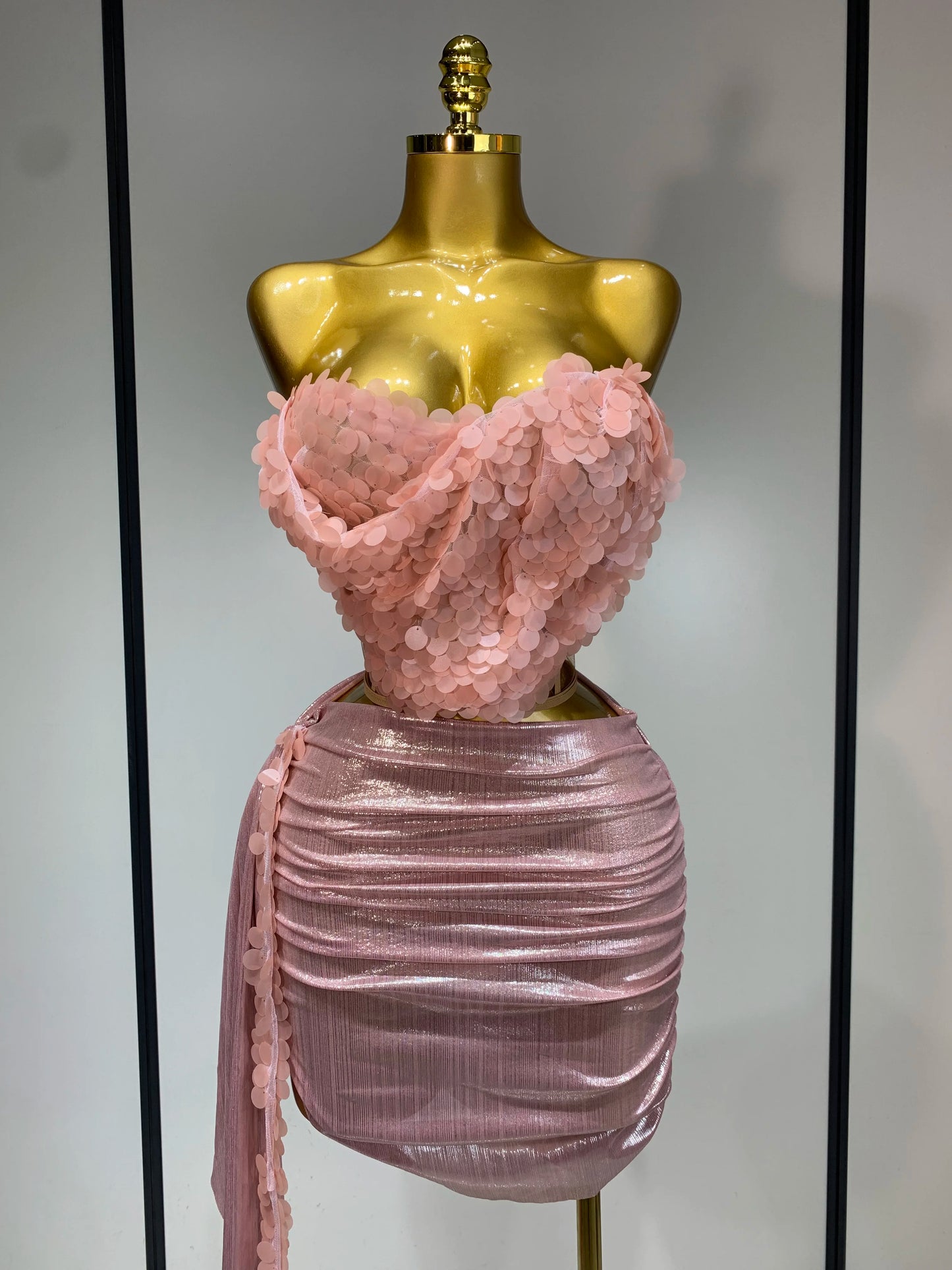 Sparkly Sequin Two Piece Sexy Strapless Backless Women's Evening Nightwear Dress