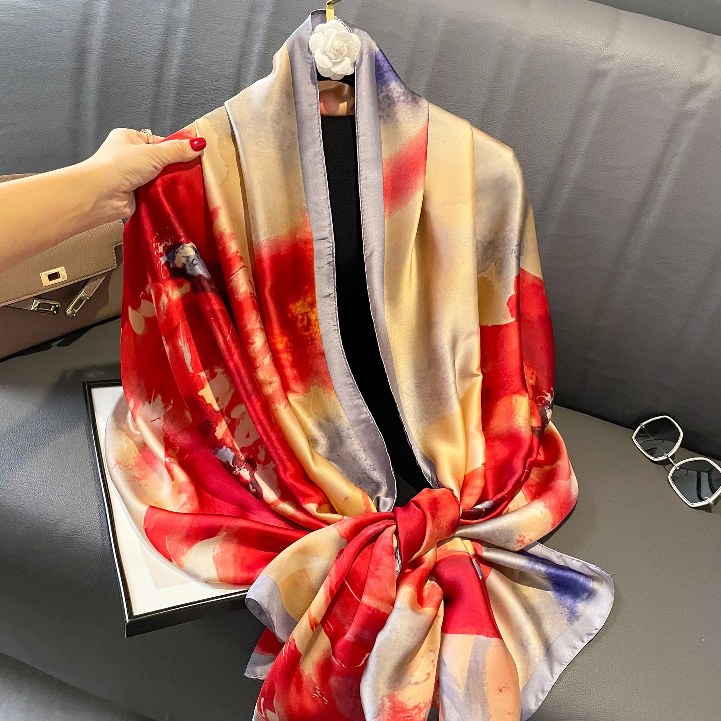 180X90CM Women Luxury Four Seasons Square Silk Satin Bandana Wrap Shawl Scarves Scarfs gk8