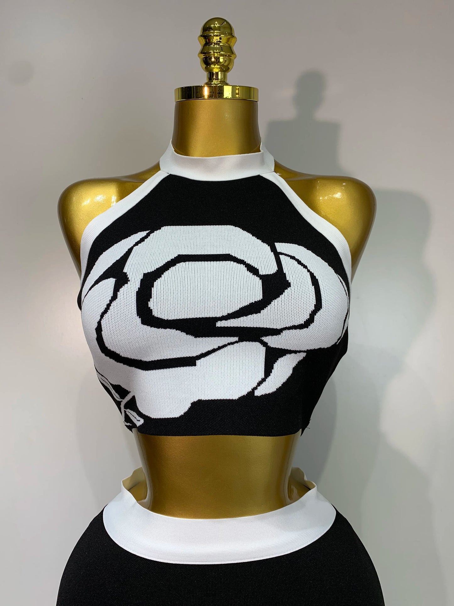 Sexy Halter Backless Two Pieces Bandage Nightclub Party Birthday Evening Dress