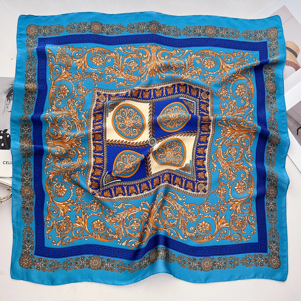 Women Silk Feeling Design Satin Square Scarf Wrap Shawl Scarves