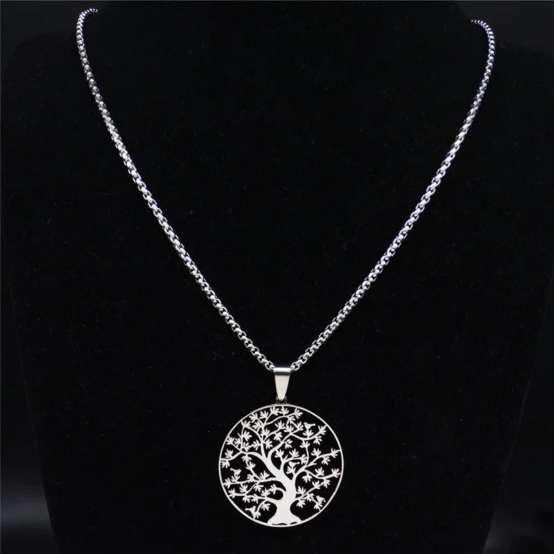 Tree of Life Stainless Steel Fashion Statement Necklace Silver Color Chain Necklace Pendant