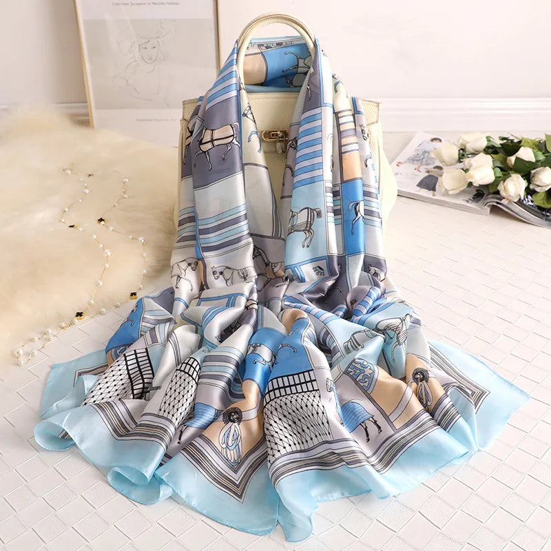180*90cm Women Designs Silk Satin Bandana Long Shawls Wraps Scarves Pashmina Scarf