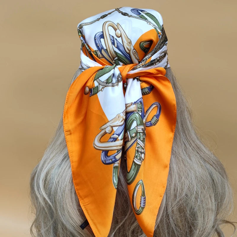 90cm Women Four Seasons Square Silk Satin Bandana Wrap Shawl Scarves Scarfs SRk3