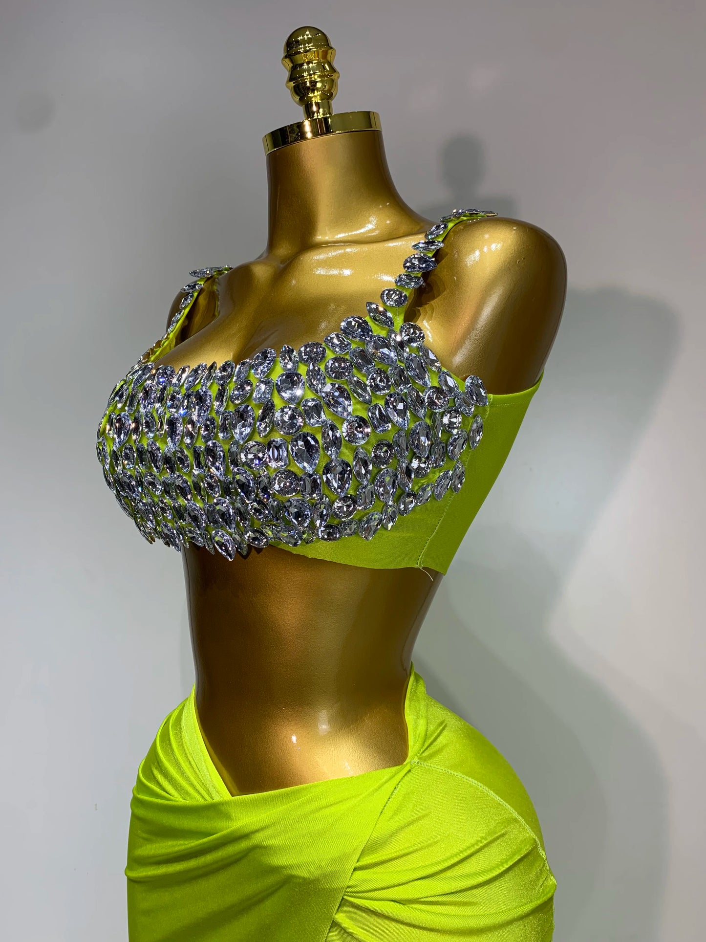 Women Sparkly Rhinestone Crop Tops Long Skirt Two Pieces Birthday Party Dinner Dress