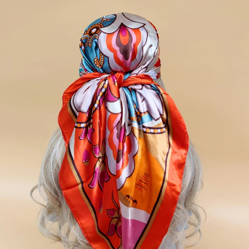 90cm Women Four Seasons Square Silk Satin Bandana Wrap Shawl Scarves Scarfs gkj2