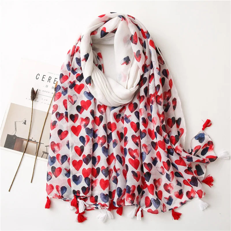 Women Fashion Large Cotton Flower Designs Tassel Prints Scarves Wrap Shawl Scarf