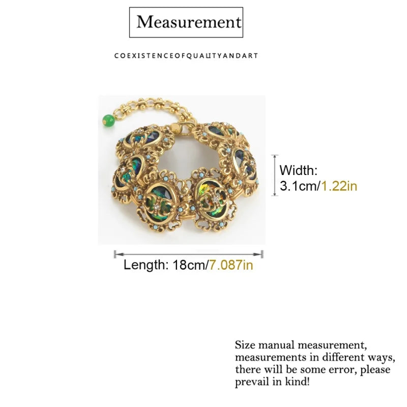 Vintage Hollow Rhinestone Opal Charm 18k Real Gold-Plated Dubai Designer Bracelet