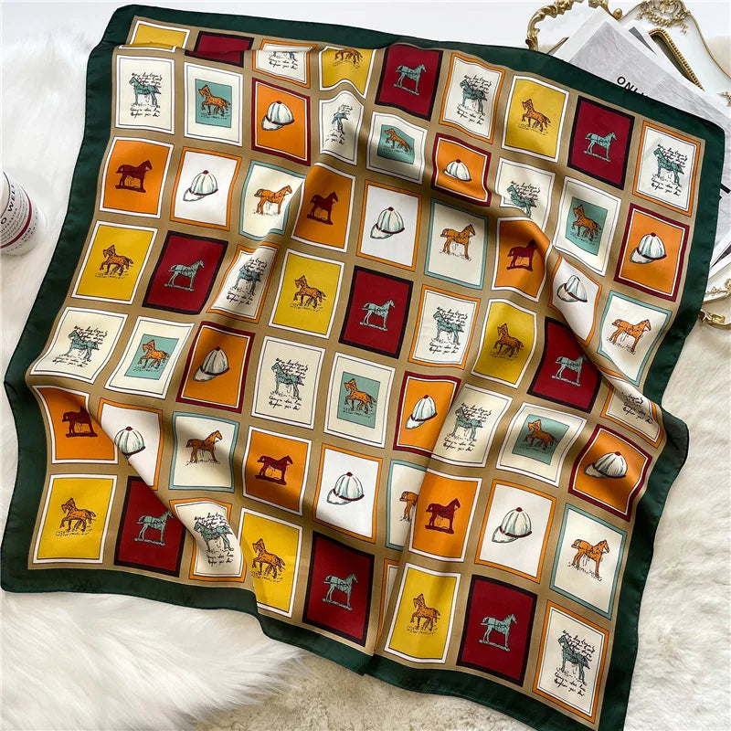 Women Fashion Silk Satin Cats Pets Printed Wrap Scarf Bandana Scarves