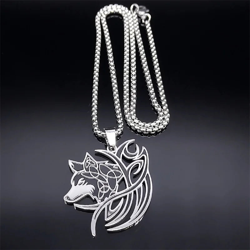 Viking Nordic Mythology Wolf Knot Stainless Steel Valknut Odin Symbol Necklace Pendant