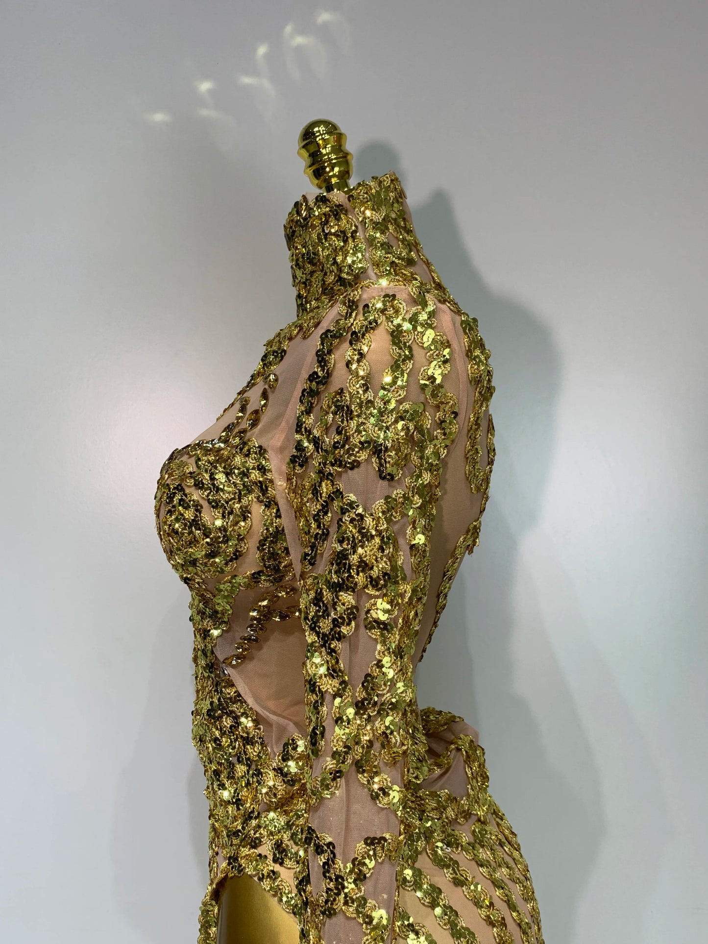 Sparkly Silver Gold Sequins Shor Sexy High Slit Nightclub Evening Party Birthday Dress