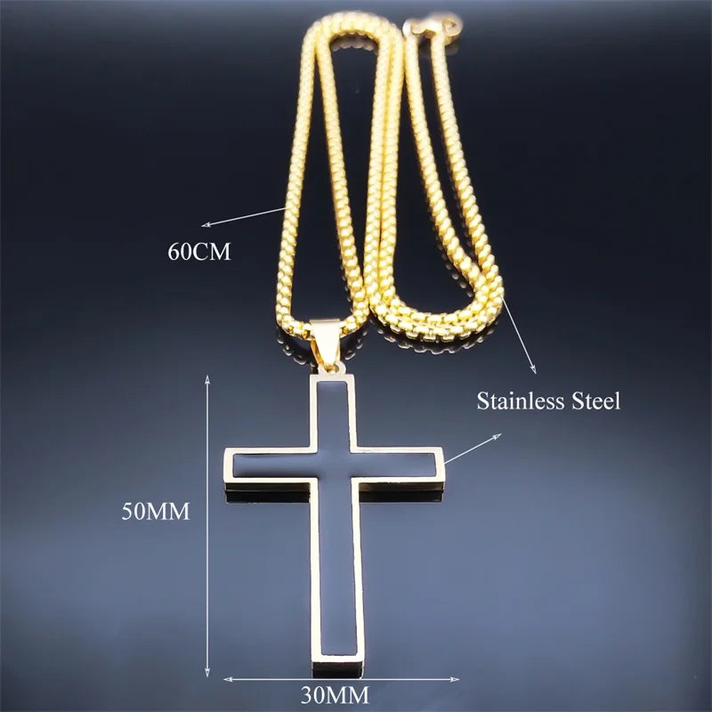 Men Stainless Steel Christian Religious Hip Hop Cross Pendant Necklace