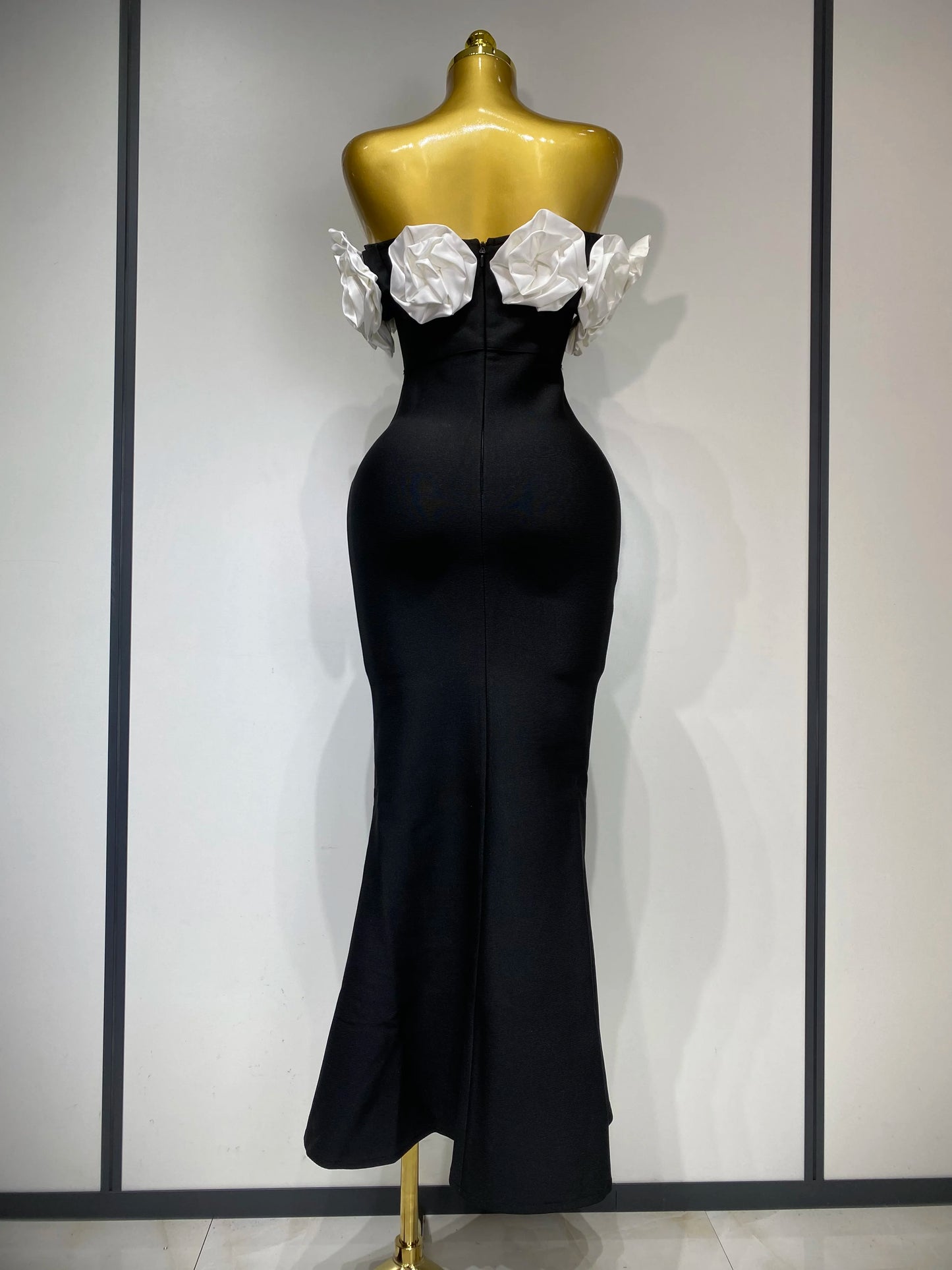 Celebrity Sexy Rhinestone Off Shoulder Flower Maxi Long Bandage Evening Party Dress