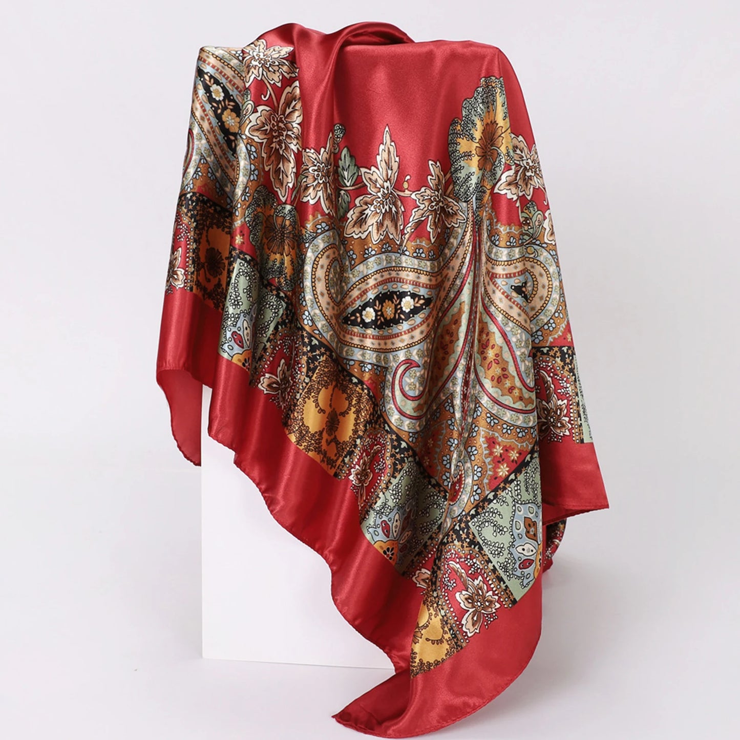 90cm Women Four Seasons Square Silk Satin Bandana Wrap Shawl Scarves Scarfs gfK2