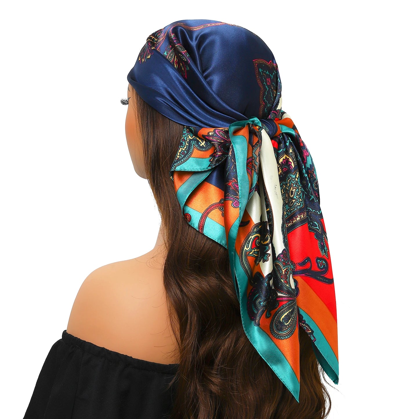 90cm Women Four Seasons Square Silk Satin Bandana Wrap Shawl Scarves Scarfs Spk13