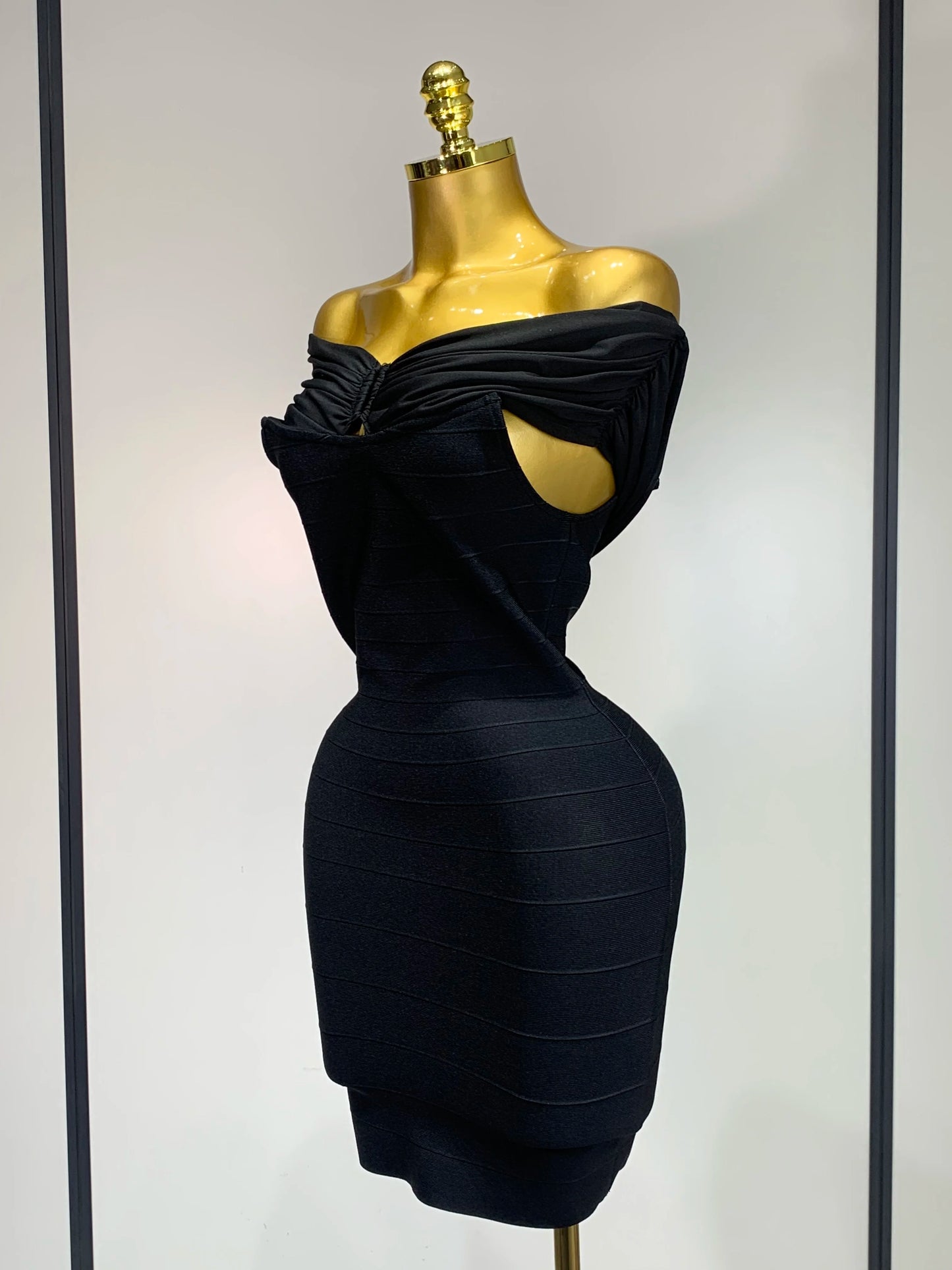 Sexy Strapless Black Off-shoulder Mini Bandage Celebrity Cocktail Party Evening Dress