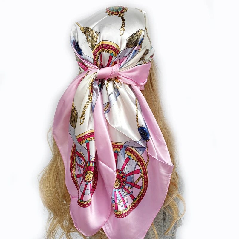90cm Women Four Seasons Square Silk Satin Bandana Wrap Shawl Scarves Scarfs Spk11