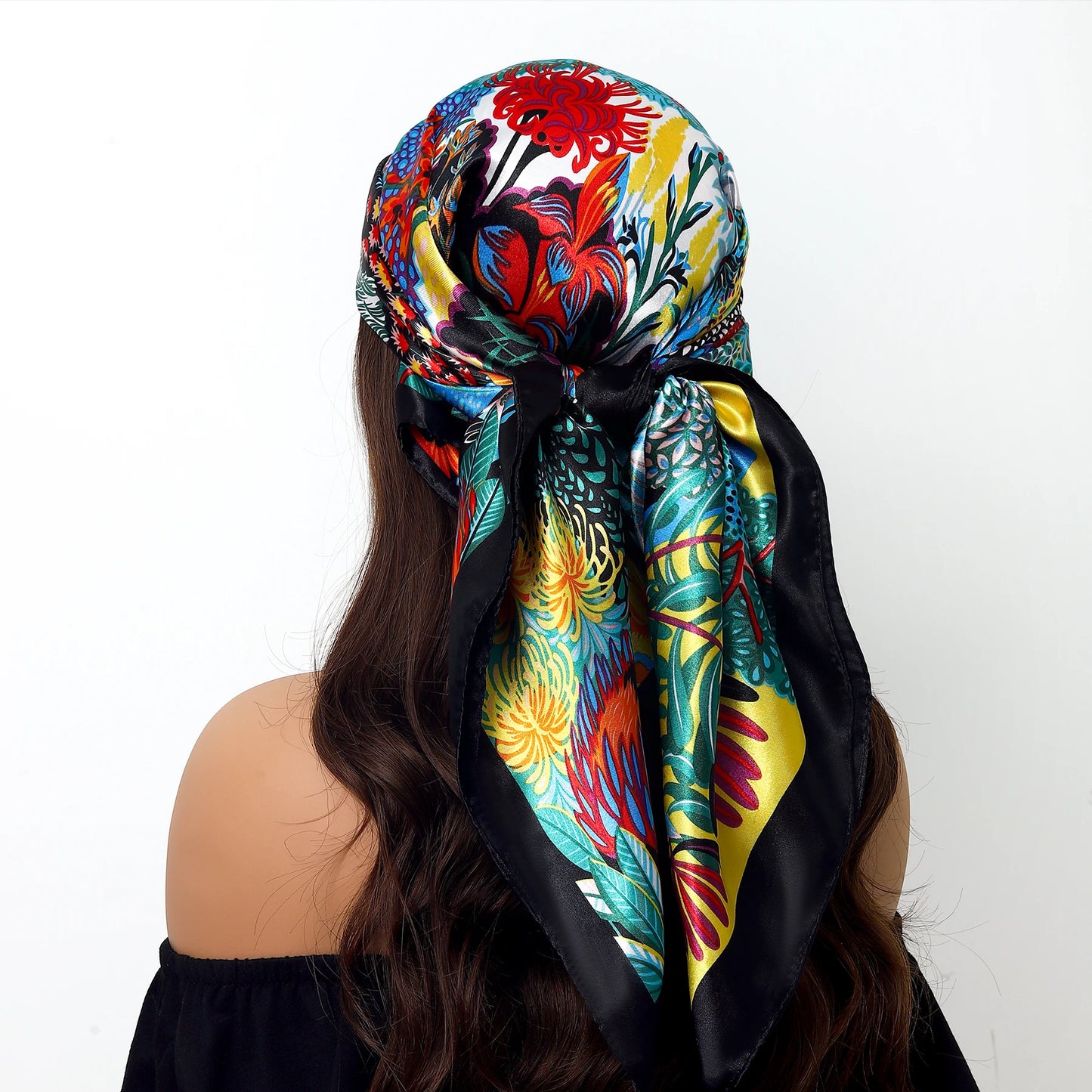 90cm Women Four Seasons Square Silk Satin Bandana Wrap Shawl Scarves Scarfs Sqk7