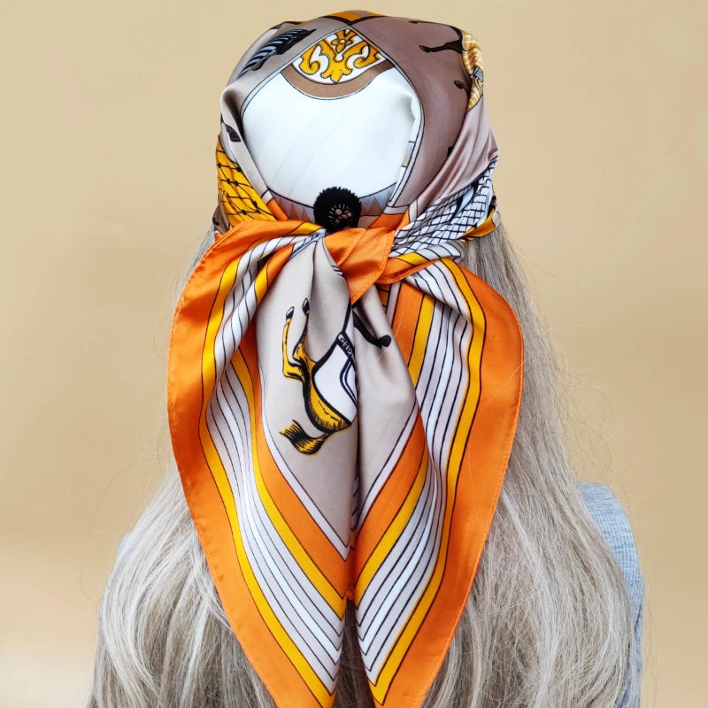 90cm Women Four Seasons Square Silk Satin Bandana Wrap Shawl Scarves Scarfs SRk3
