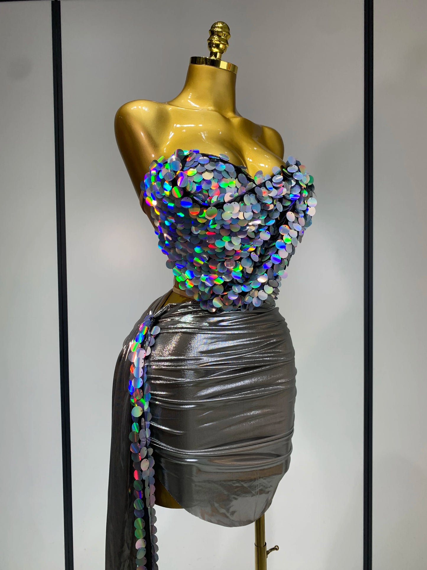 Sparkly Sequin Two Piece Sexy Strapless Backless Women's Evening Nightwear Dress