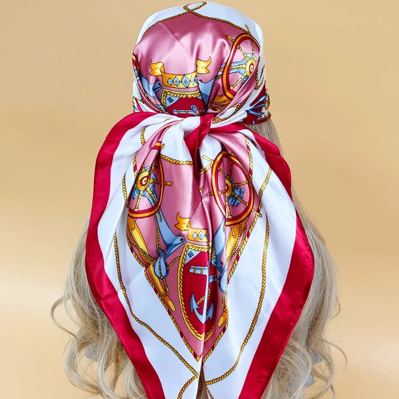 90cm Women Four Seasons Square Silk Satin Bandana Wrap Shawl Scarves Scarfs