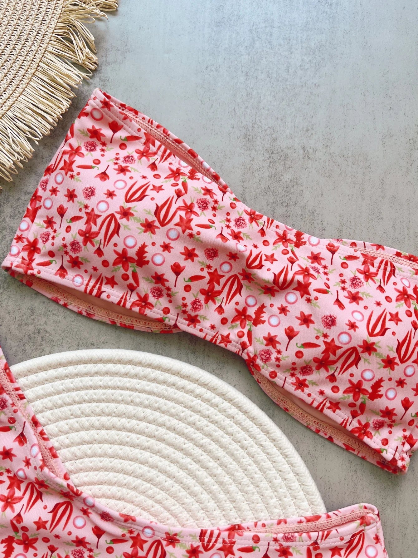 Knitted Sexy Print Strapless Split Swimsuit Bikini Brazilian Triangle Swimwear Suits