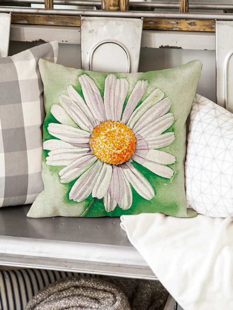 18 X 18 Inch Daisy Flower Design Sofa Cushion Plant Pattern Pillowcase Cover Decor