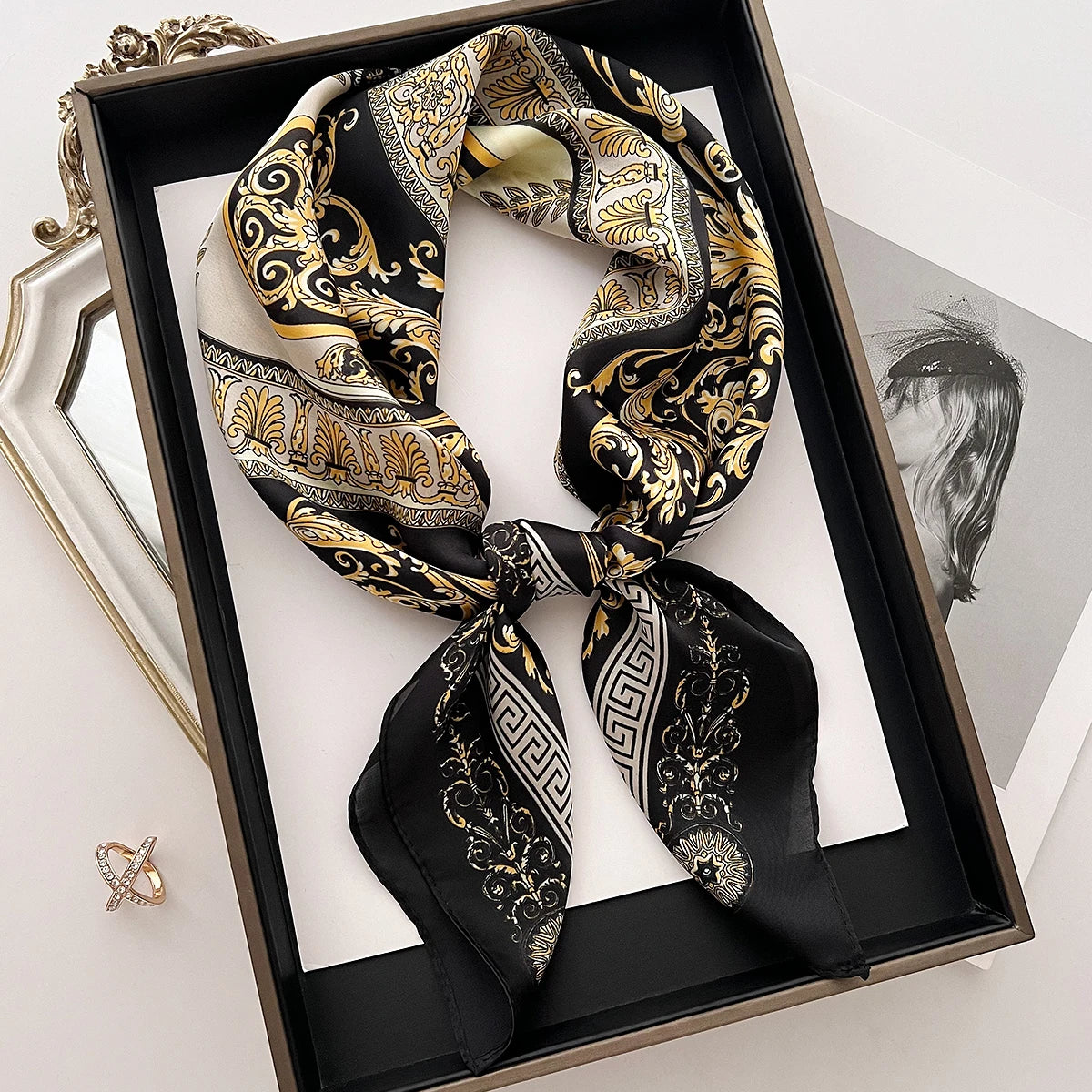 Women Silk Feeling Design Satin Square Scarf Wrap Shawl Scarves