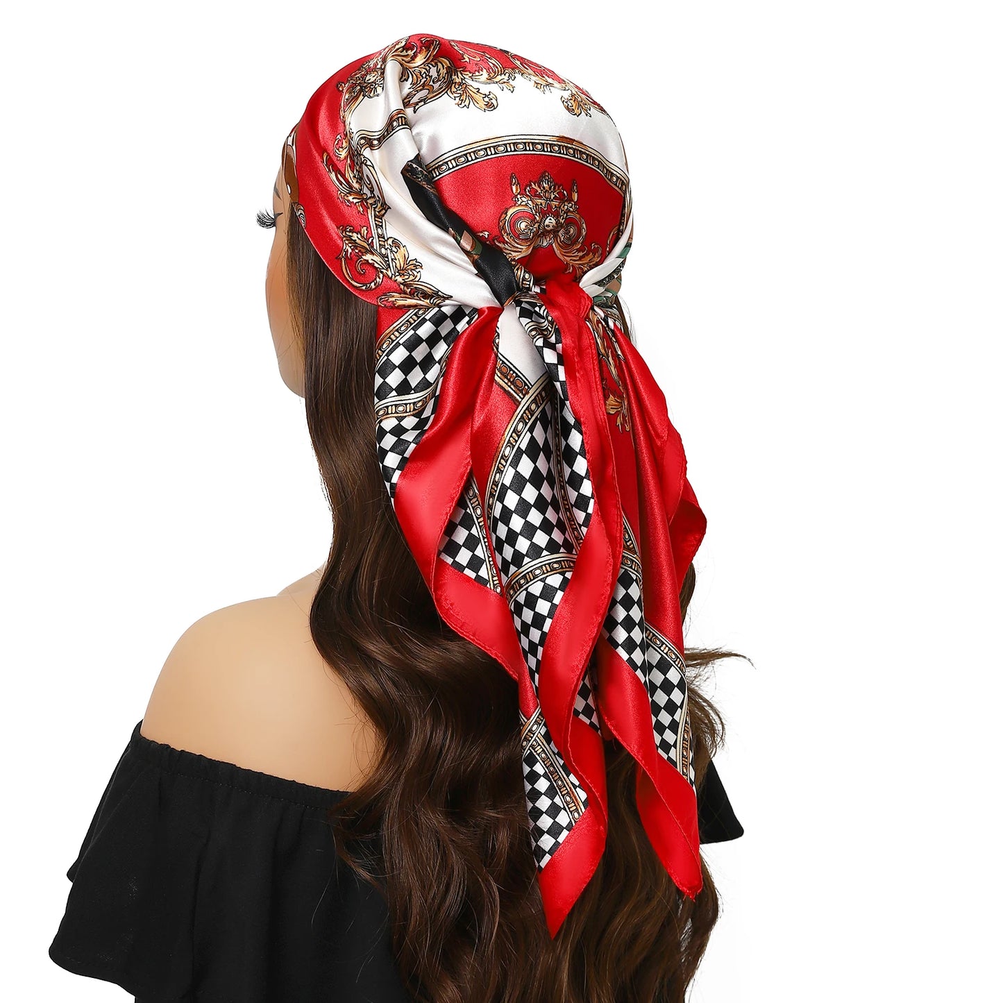 90cm Women Four Seasons Square Silk Satin Bandana Wrap Shawl Scarves Scarfs kfy1