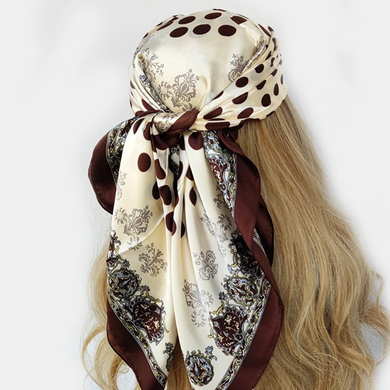 90cm Women Four Seasons Square Silk Satin Bandana Wrap Shawl Scarves Scarfs gf08