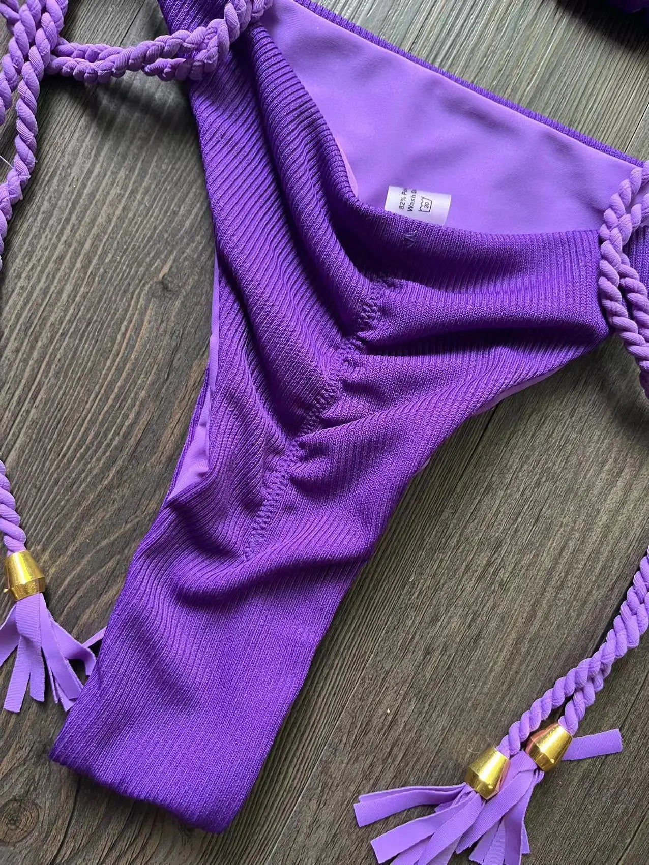 Sexy Solid Color Braiding Rope Bikini Swimsuit Two-piece Triangle Swimwear Bathing Brazilian Suits