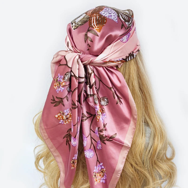 90cm Women Four Seasons Square Silk Satin Bandana Wrap Shawl Scarves Scarfs gf08