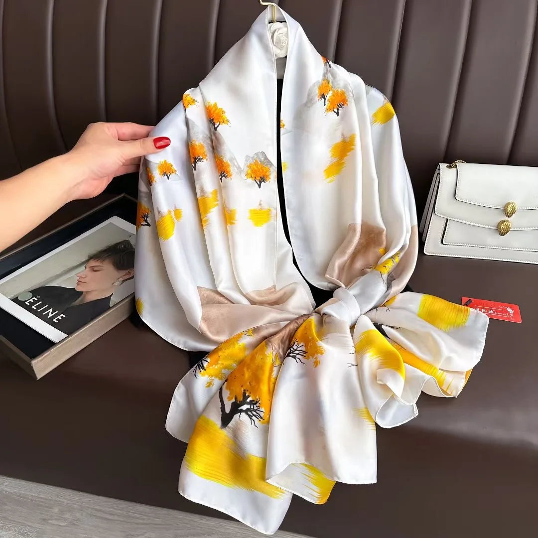 180*90cm Women Designs Silk Satin Bandana Long Shawls Wraps Scarves Pashmina Scarf