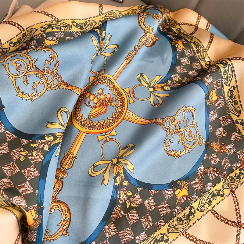 Women Square Scarf Print Satin Silk Like Bandana Shawl Wraps Scarves