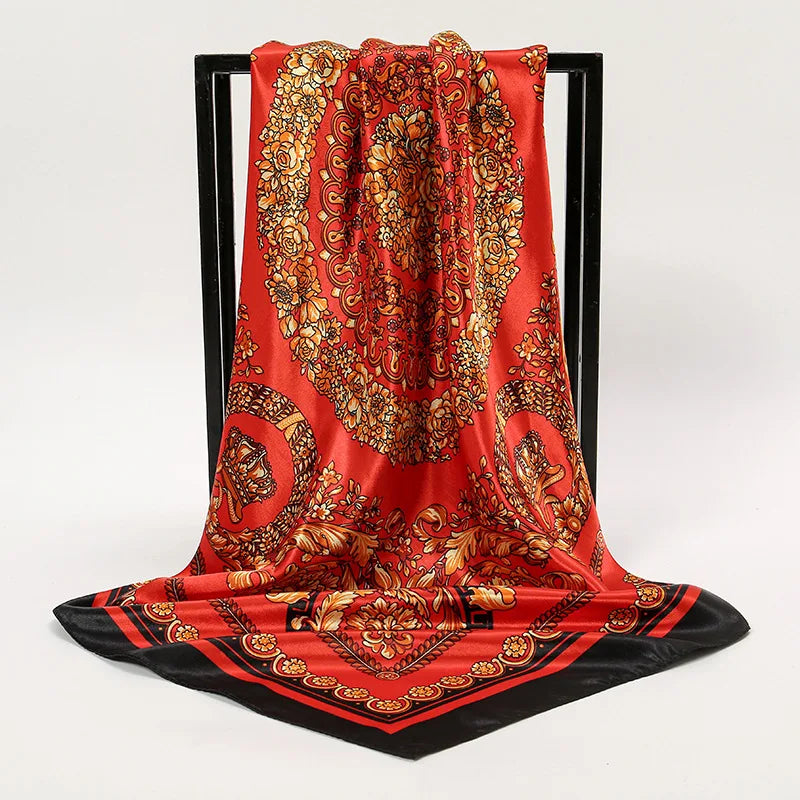 Women Fashion Silk Square Scarf Printed Flower Pashmina Bandana Scarves