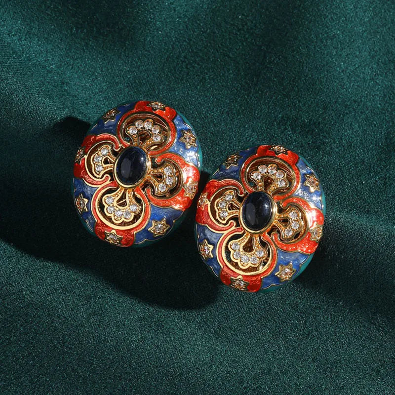 Women Hollowed Out Carvings Oval Enamel Dubai Gold Color Petal Pendant Necklace Earrings Rings